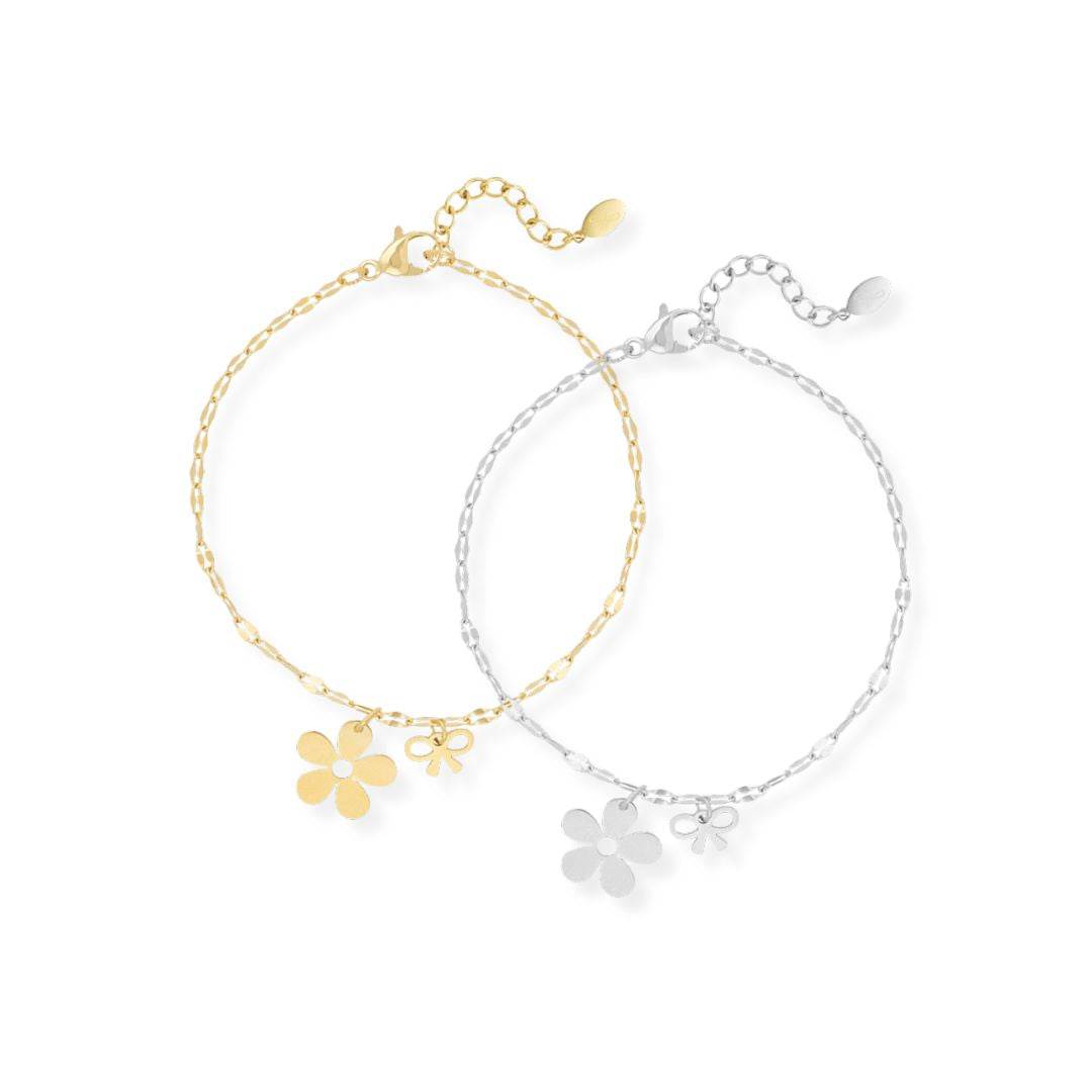 Armbanden set voor 2 | Armband met bloem en strikje | Sieraden By Frances Falicia