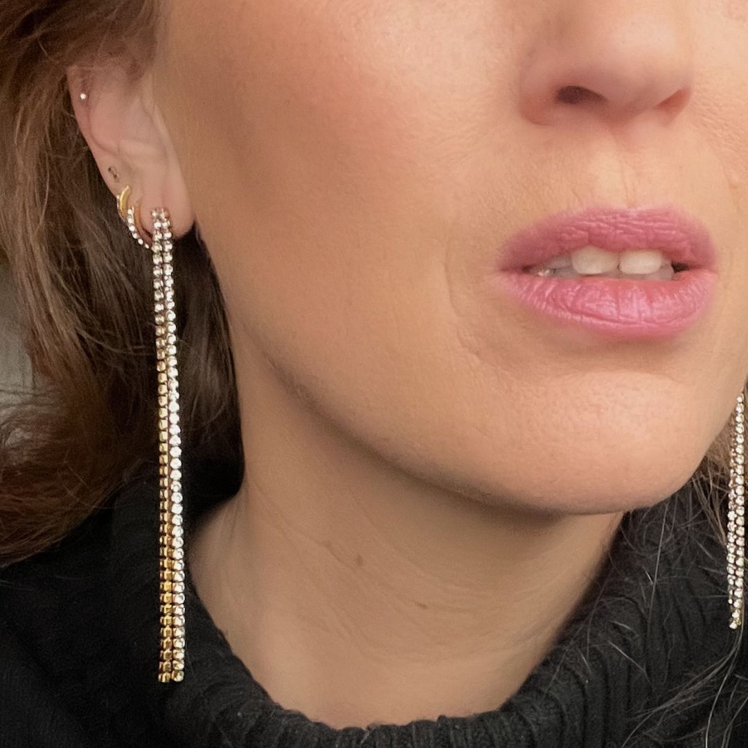 Frenzy | Lange oorbellen met zirkonia | Feestelijke oorbellen | Stainless steel oorbellen | By Frances Falicia