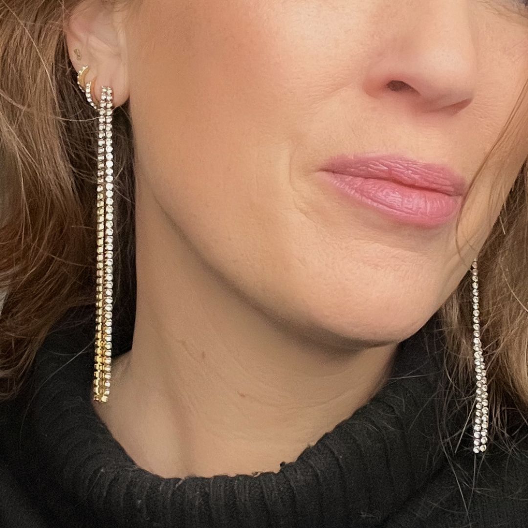 Frenzy | Lange oorbellen met zirkonia | Feestelijke oorbellen | Stainless steel oorbellen | By Frances Falicia