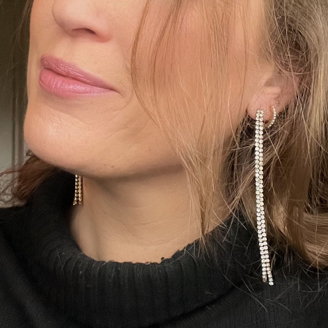 Frenzy | Lange oorbellen met zirkonia | Feestelijke oorbellen | Stainless steel oorbellen | By Frances Falicia