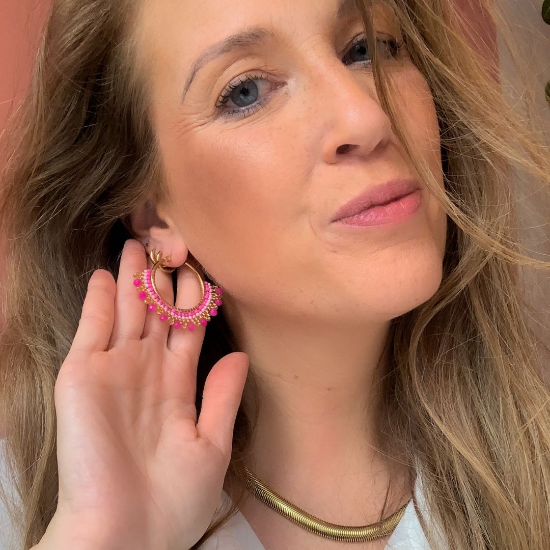 Violet | Bali Hoops met kralen | Stainless steel sieraden | By Frances Falicia