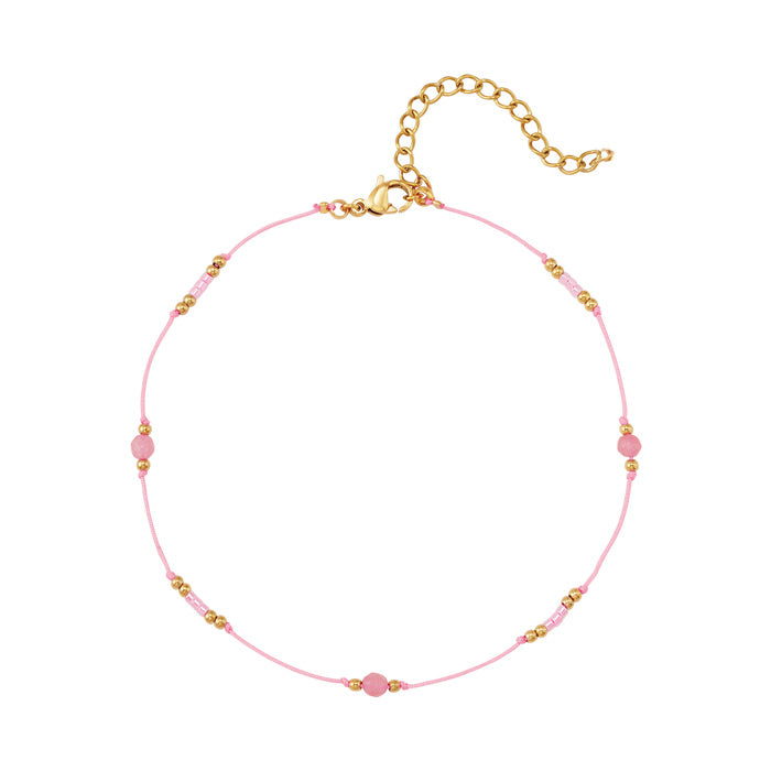 Bohemian enkelbandje | Roze | Frances Falicia | Stainless steel sieraden