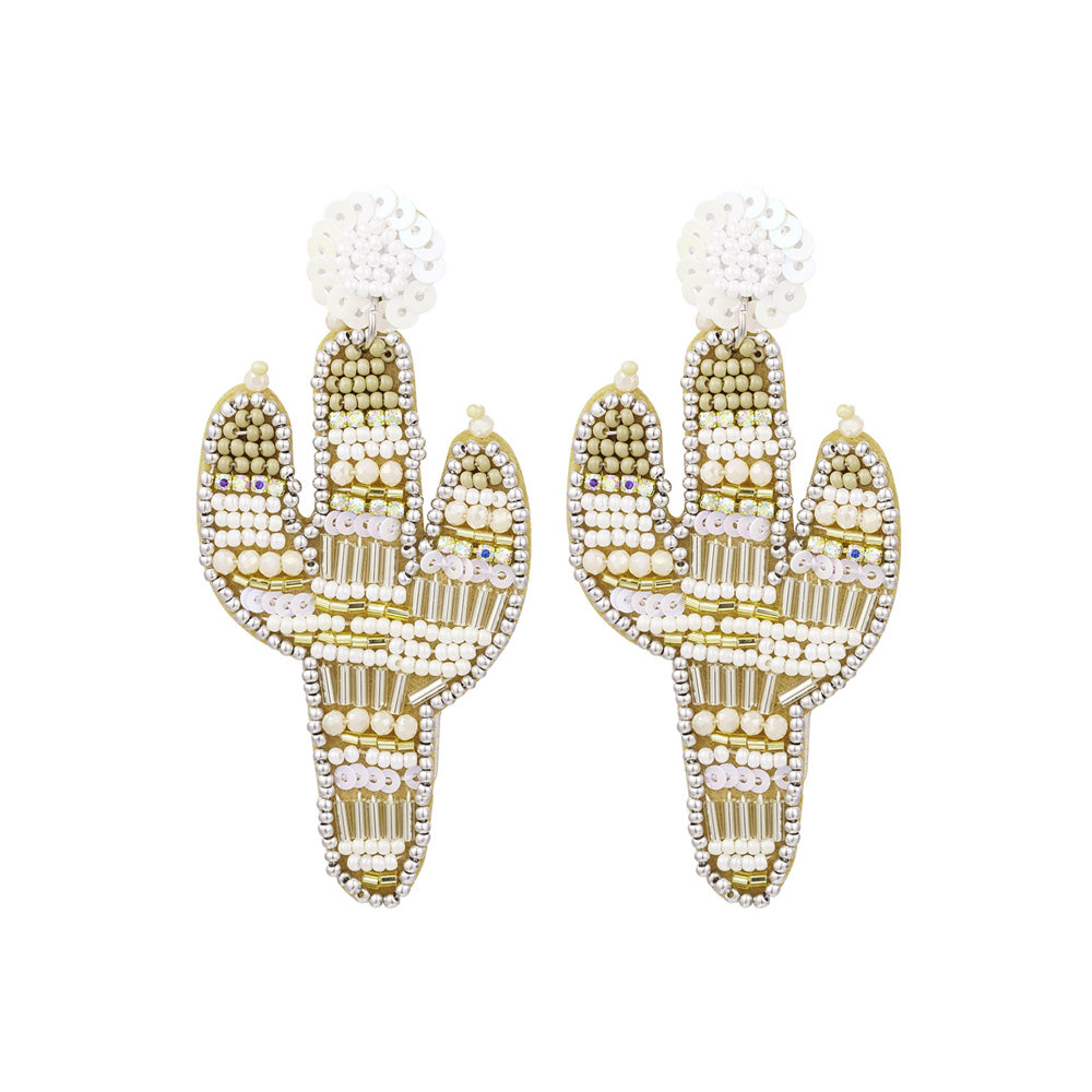 Cactus oorbellen met kralen | Desert sand | Stainless steel sieraden | By Frances Falicia