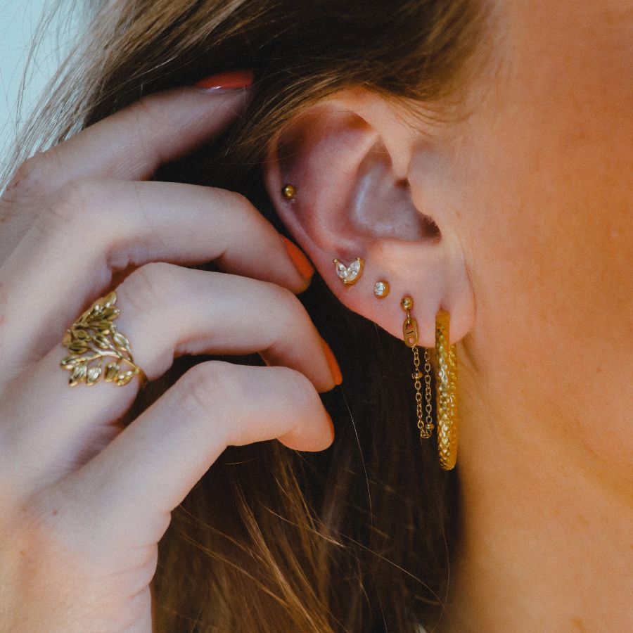 tiny leaves oorpiercing | Minimalistische oorknopjes | Zirkonia | Frances Falicia