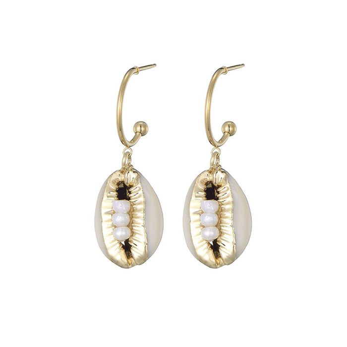 Oorbellen met schelp en parels - Goud
