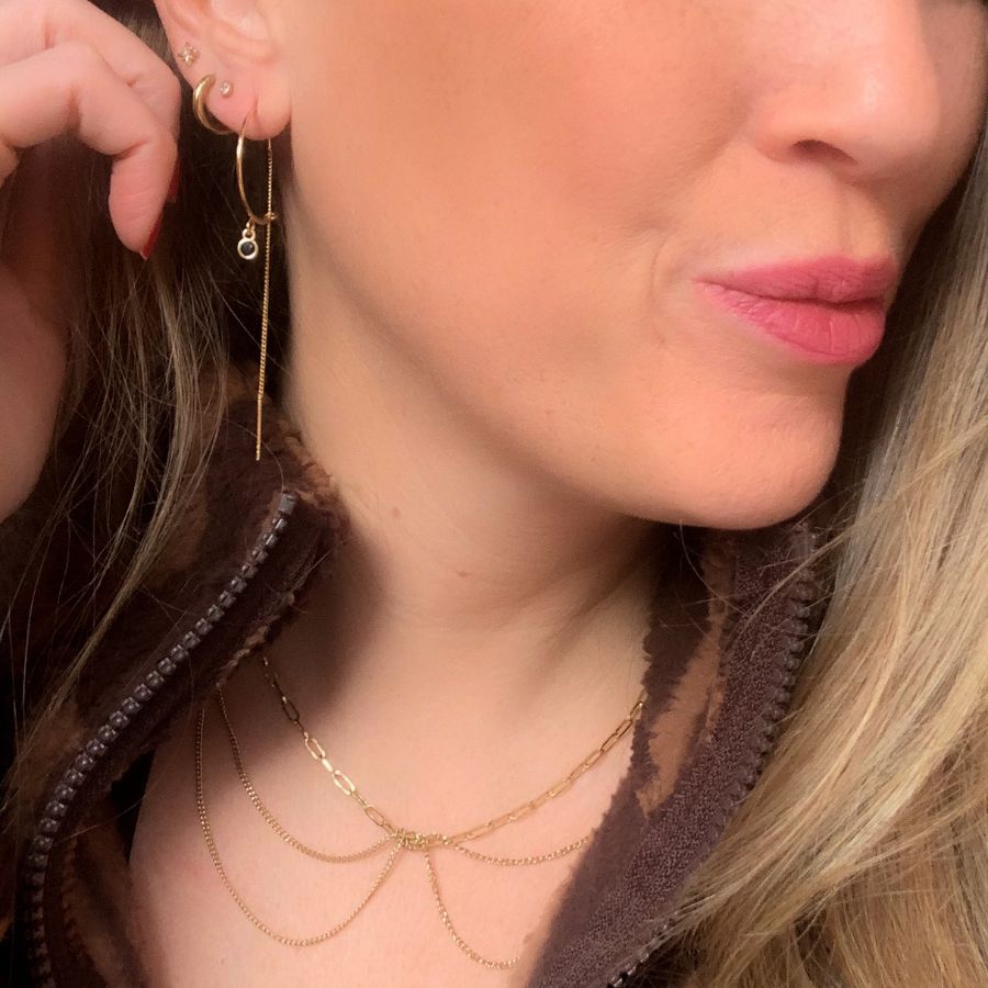 Multilayer ketting| Dubbele ketting | doortrek oorbellen | lange oorbellen Frances Falicia | Stainless steel sieraden