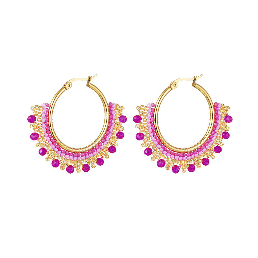 Violet | Bali Hoops met kralen | Stainless steel oorbellen | By Frances Falicia