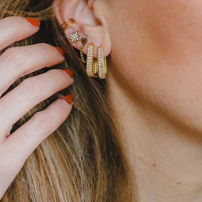 Rectangle hoops | Pavé hoops | Stainless steel oorbellen | By Frances Falicia