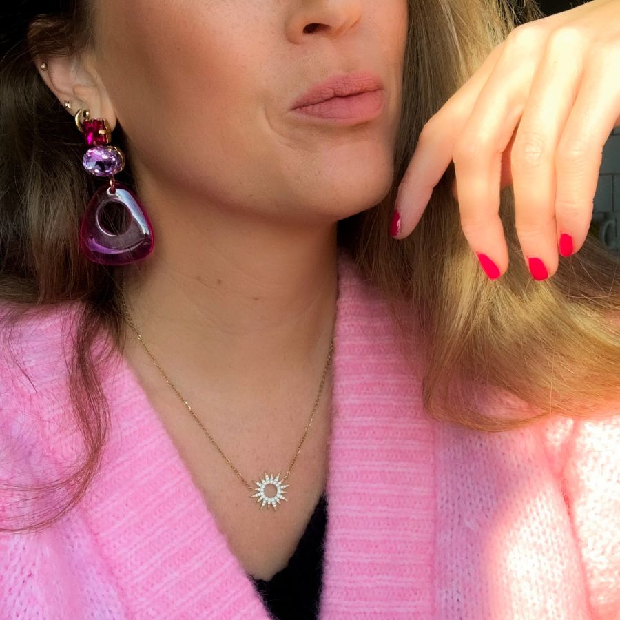 statement oorbellen roze | oversized oorbellen | zon ketting | Frances Falicia