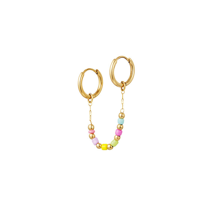 Dubbele oorbel met gekleurde kraaltjes goud | One piece oorbel | Frances Falicia