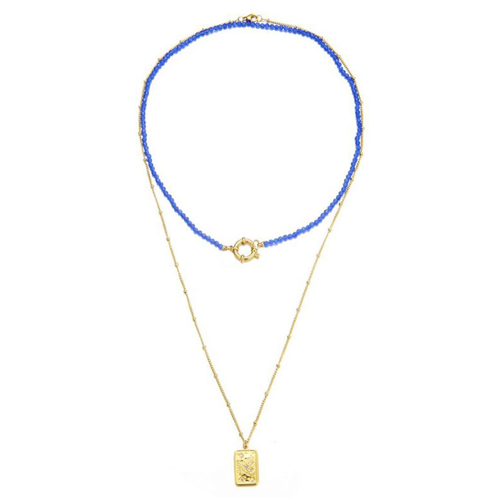 Choker ketting | gouden ketting | blauwe kralen ketting | Stainless steel sieraden| By Frances Falicia